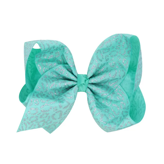 8 Inch Kids Big Bow Bronze Heart Hair Clip Turquoise Blue Leopard Print - Shop at LoveMi