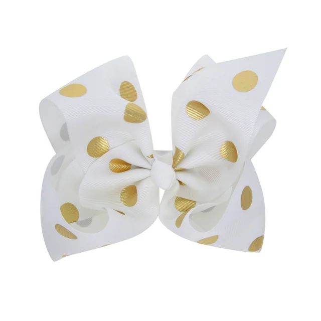 8 Inch Large Bronzing Dot Bow Hair Clip White - Shop at LoveMi