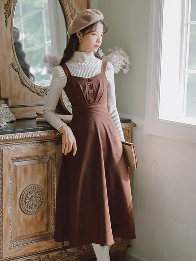 Women's Winter Bottoming With Coat And Inner Dress Khaki - Shop at LoveMi