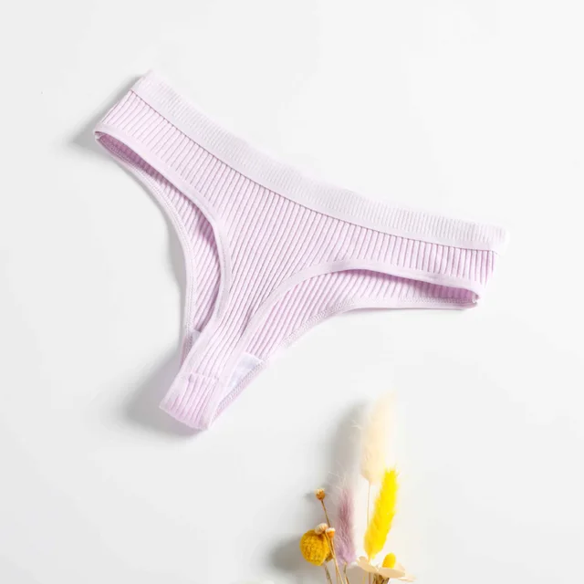 Women's Fashion Solid Color Cotton Ribbed Panties Light Purple - Shop at LoveMi