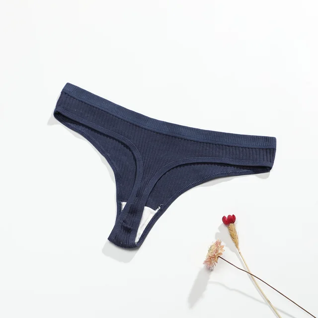 Women's Fashion Solid Color Cotton Ribbed Panties Navy Blue - Shop at LoveMi