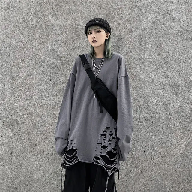 Long Sleeve T Shirt Men's And Women's Retro Loose Bottoming Dark Grey - Shop at LoveMi