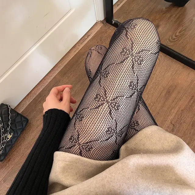 Retro Pattern White Stockings Bottoming Pantyhose Butterfly Lace Black - Shop at LoveMi