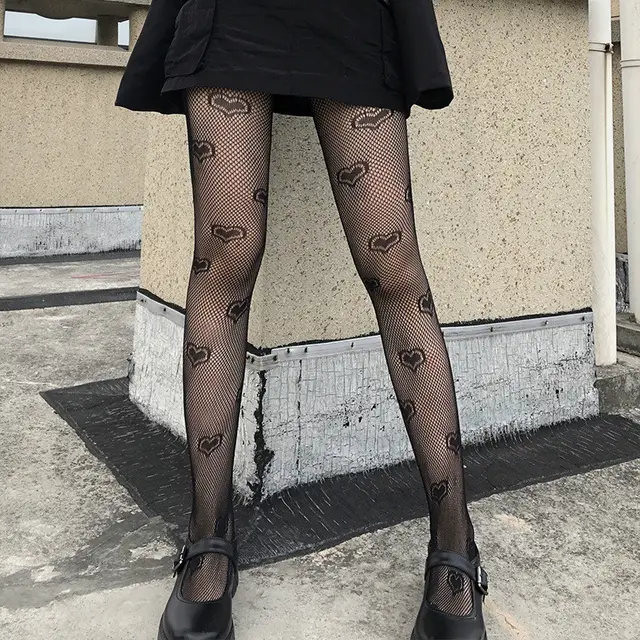 Lace White Stockings Pantyhose Women's Japanese Rose Long Tube Black Heart - Shop at LoveMi