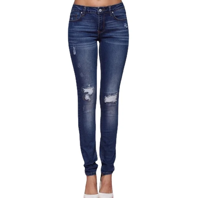 Ripped Stretch Skinny Jeans Fashion Women's Clothing Dark Blue - Shop at LoveMi