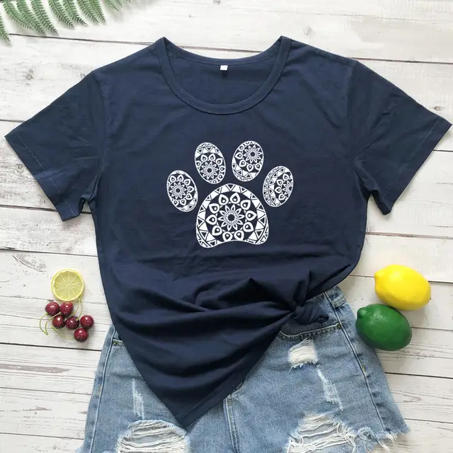 Pattern Animal Footprint Pattern Printing Popular Loose Short sleeved T shirt For Men And Women Dark Blue T - Shop at LoveMi