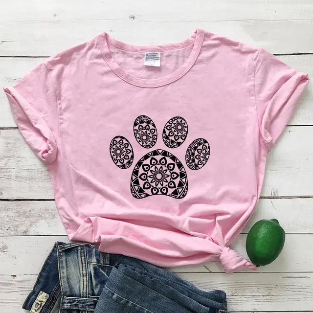 Pattern Animal Footprint Pattern Printing Popular Loose Short sleeved T shirt For Men And Women Pink T - Shop at LoveMi