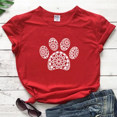 Pattern Animal Footprint Pattern Printing Popular Loose Short sleeved T shirt For Men And Women Red T - Shop at LoveMi