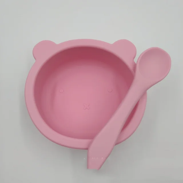 Suction Cup Anti fall Bear Silicone Baby Bowl Complementary Food Bowl Children Feeding Tableware Dark Pink - Shop at LoveMi
