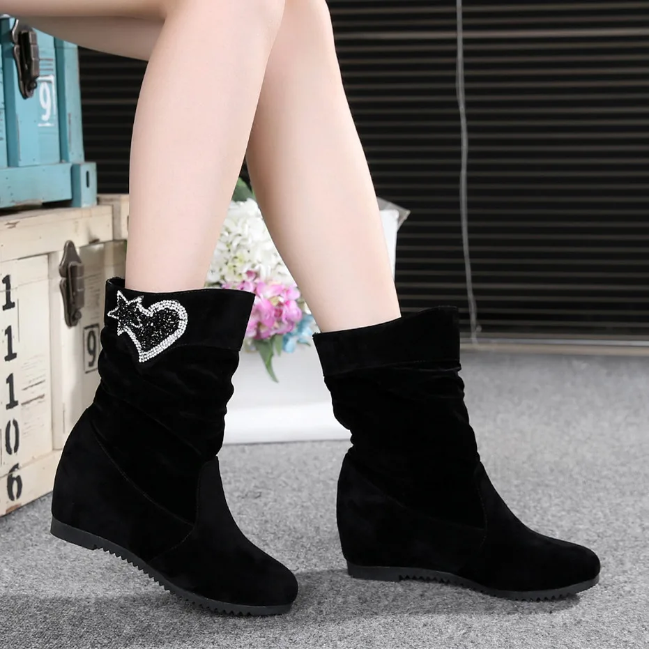 Women's Nubuck Wedge Long Suede Inner Booster Flat Tall Boots Style885 36 - Shop at LoveMi