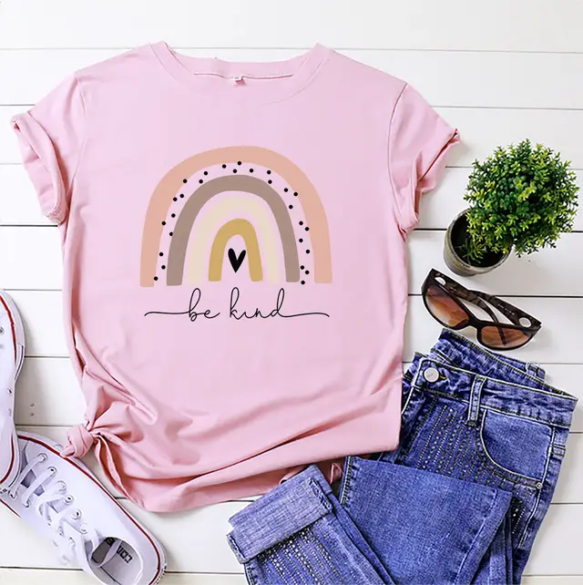 Women's Pure Cotton Short Sleeve T shirt Bottoming Shirt Pink - Shop at LoveMi
