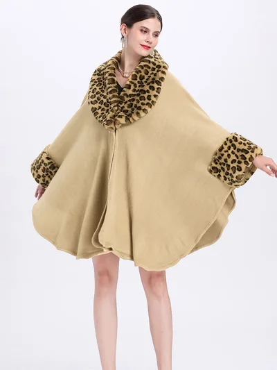 Loose Plus Size Fashion Fox Fur Collar Cloak Cape Women Camel - Shop at LoveMi