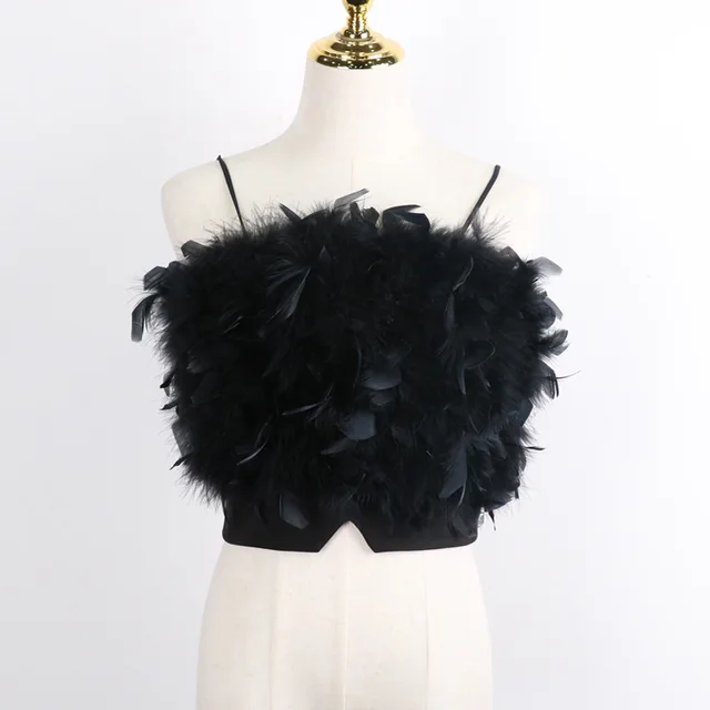 Womens Summer Petal Feather Camisole Wrapped Chest Black - Shop at LoveMi