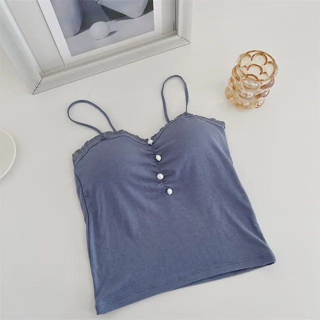 French Small Lace Comfortable Stretch Vest Blue - Shop at LoveMi