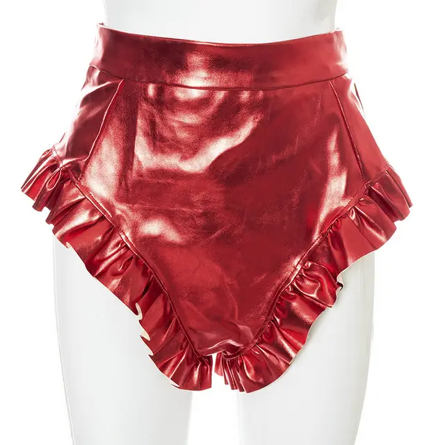 Women's PU Leather Shorts With Wooden Ears Red - Shop at LoveMi