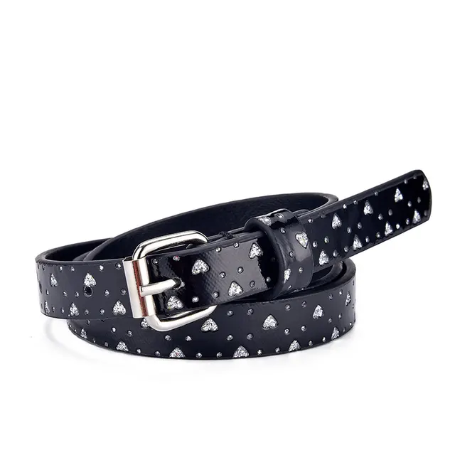 Ladies Kids Belts Heart Glitter Jeans Cropped Black Heart - Shop at LoveMi