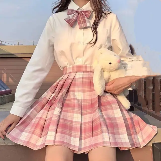 Jk Uniform Plaid Skirt Spring And Summer Female Student Fashion Suit College Style Shirt Pleated Skirt Long Sleeves - Shop at LoveMi