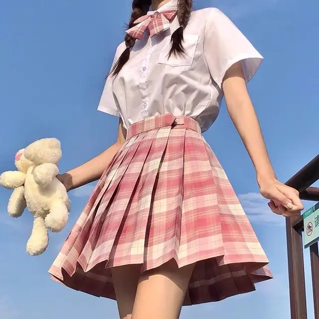Jk Uniform Plaid Skirt Spring And Summer Female Student Fashion Suit College Style Shirt Pleated Skirt Short Sleeve - Shop at LoveMi