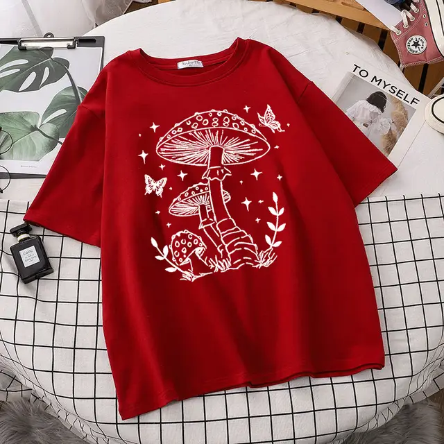 Women's Short Sleeve Printed Cotton T shirt Red - Shop at LoveMi