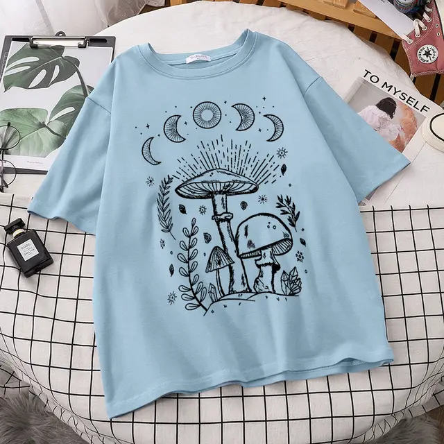 Women's Short Sleeve Printed Cotton T shirt Blue - Shop at LoveMi