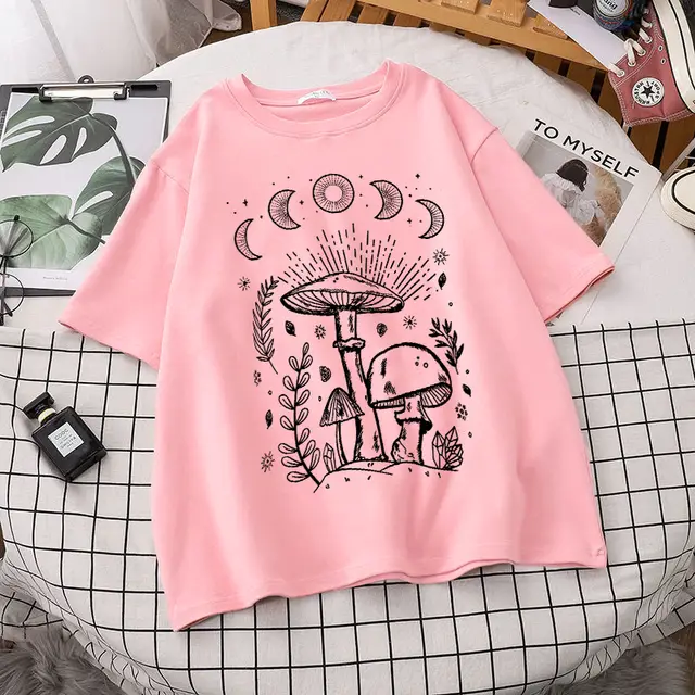 Women's Short Sleeve Printed Cotton T shirt Pink - Shop at LoveMi