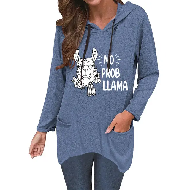 No Prob Llama Cute Cat Ear Sweater Blue White Text - Shop at LoveMi