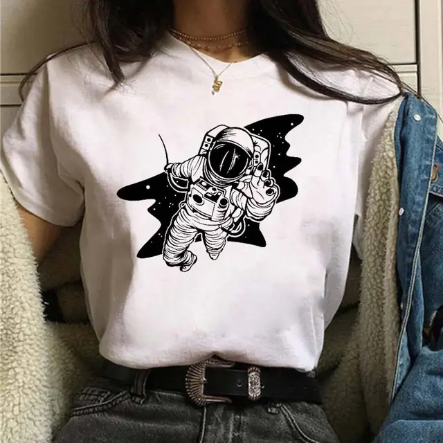 Women's Astronaut Exploring The Moon Creative Personality Print Women's T shirt J - Shop at LoveMi