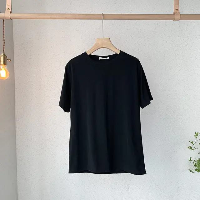 Women's Casual Soft Round Neck Solid Color Brushed Loose Short Sleeve T Shirt Top Black - Shop at LoveMi