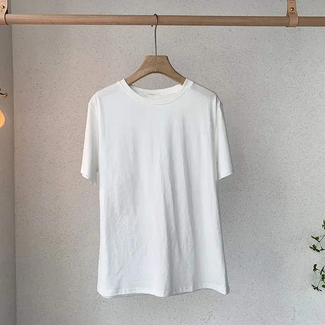 Women's Casual Soft Round Neck Solid Color Brushed Loose Short Sleeve T Shirt Top White - Shop at LoveMi