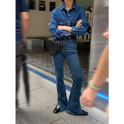 Women's High Waist Casual Stretch Flare Slit Jeans Women Blue - Shop at LoveMi