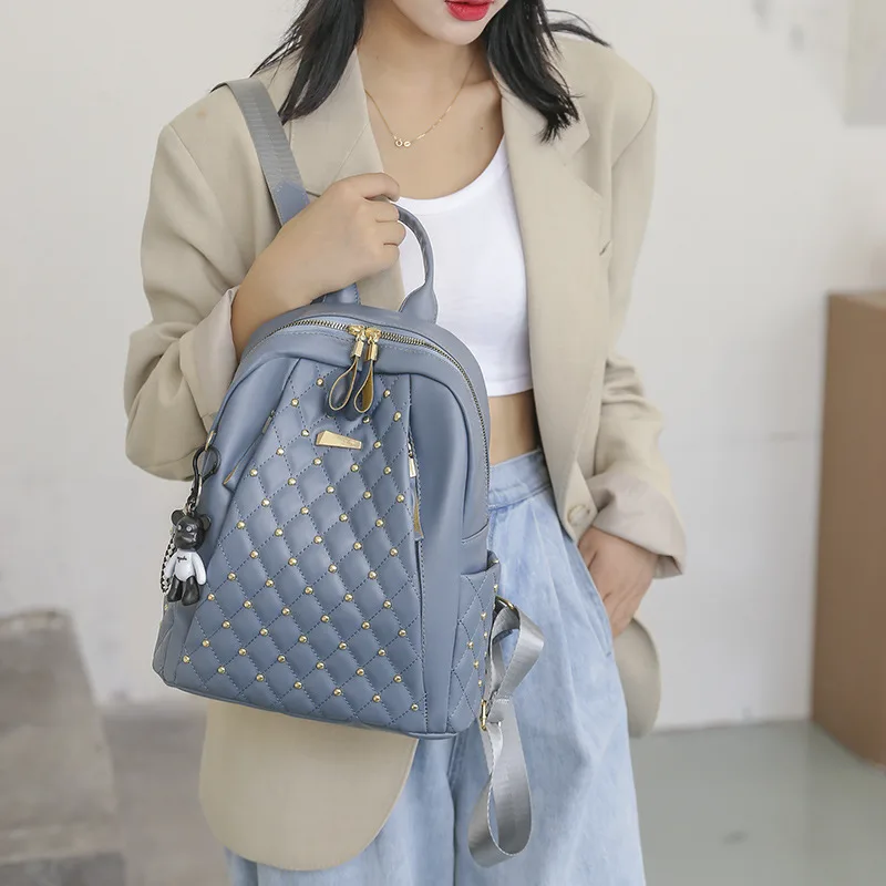 Large Capacity Soft Leather Backpack Blue - Shop at LoveMi