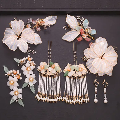 Classical Red Flower Liquid Ancient Style Headdress Fringed Hair Crown Bridal Hair Accessories 14 Style - Shop at LoveMi