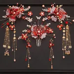 Classical Red Flower Liquid Ancient Style Headdress Fringed Hair Crown Bridal Hair Accessories - 6 Style