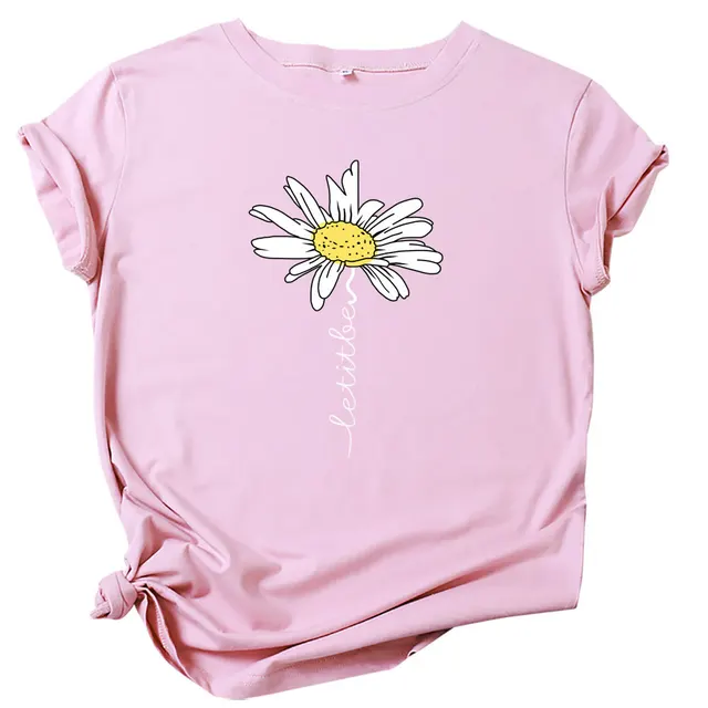 Sunflower Alphabet Print Short Sleeve Fashion Pink - Shop at LoveMi