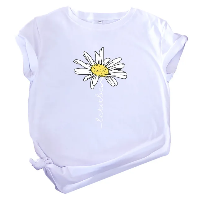 Sunflower Alphabet Print Short Sleeve Fashion White - Shop at LoveMi