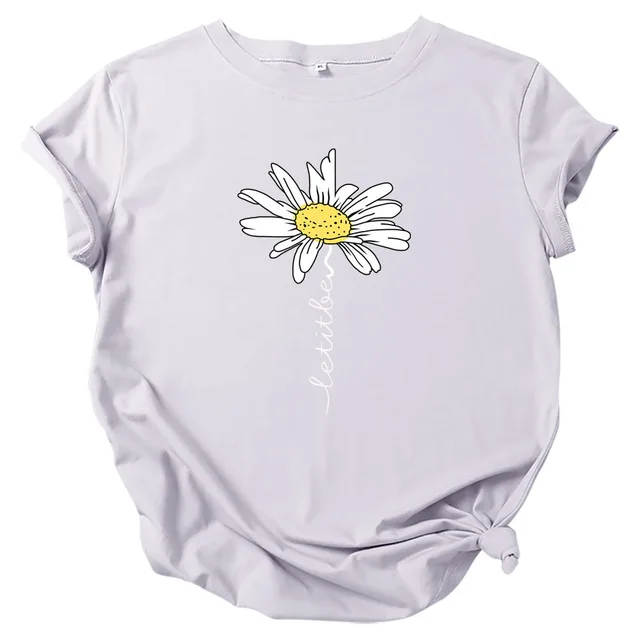 Women Printed Short Sleeve Letter Fashion Light Grey - Shop at LoveMi