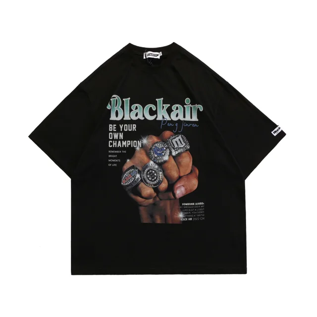 Vintage Print Unisex Ring Fist Print T shirt Men Black - Shop at LoveMi