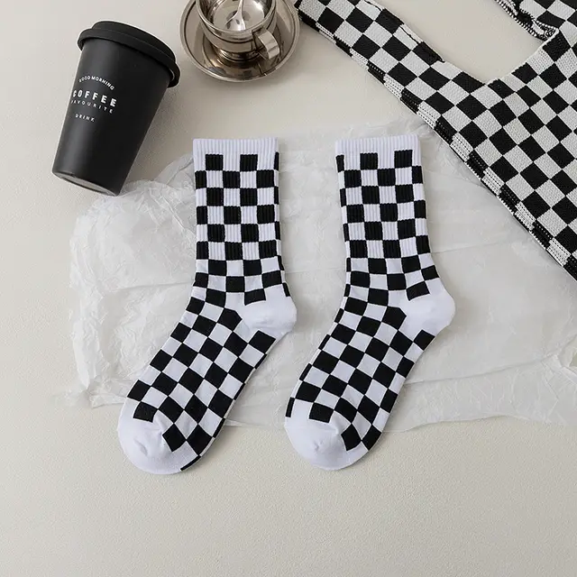 Light Cooked Mark 3 Pairs Of Checkerboard Socks Women White - Shop at LoveMi