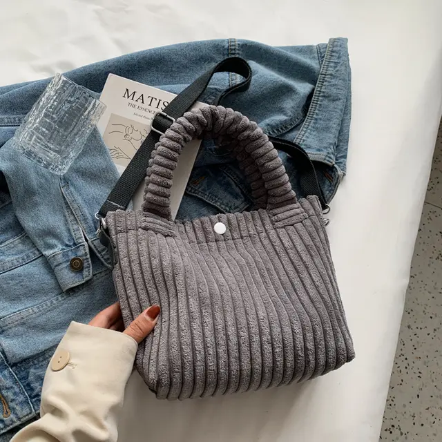 Autumn And Winter Plush Cute Furry Handbag Tote Bag Grey - Shop at LoveMi