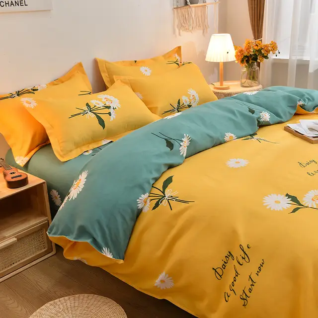 Simple Pure Cotton Brushed Four piece Set Double Love Flower - Shop at LoveMi