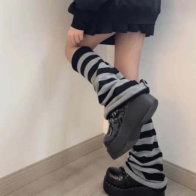 Vintage Striped British Style Flared Wide Leg Socks Black And Grey - Shop at LoveMi
