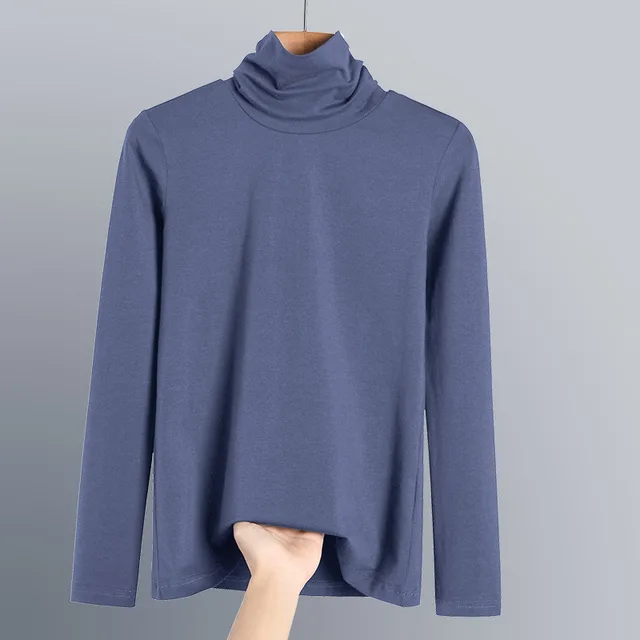 Pure Cotton Turtleneck Bottoming Shirt Women's New Top Denim Blue - Shop at LoveMi