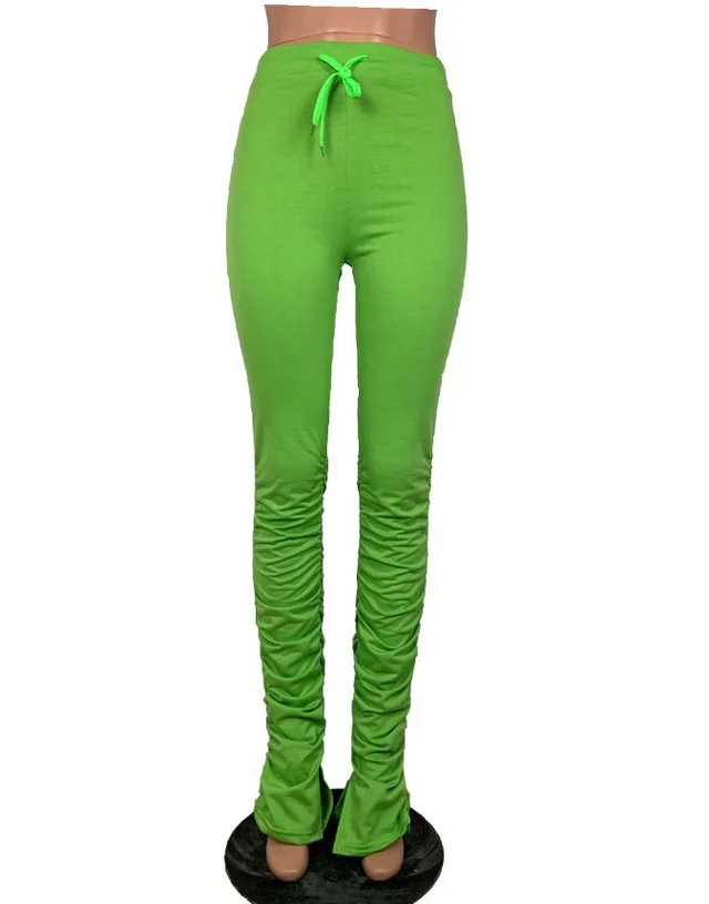 Solid Color Sweatshirt Fabric Pleated Slit Micro Flare Sweatpants Green - Shop at LoveMi