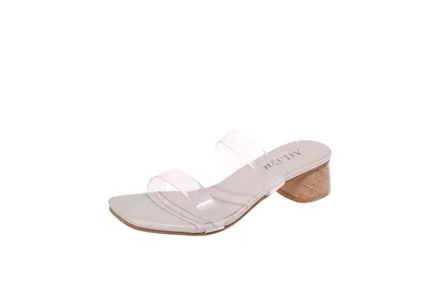 Medium Heel Block Heel Outer Wear Half Slippers Toe White - Shop at LoveMi
