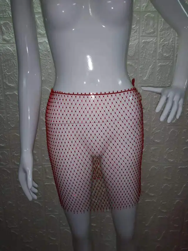 Women's Mesh Solid Diamond Skirt Red - Shop at LoveMi