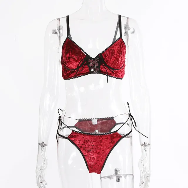 Christmas New French Elegant Suede Erotic Lingerie Set Wine Red - Shop at LoveMi