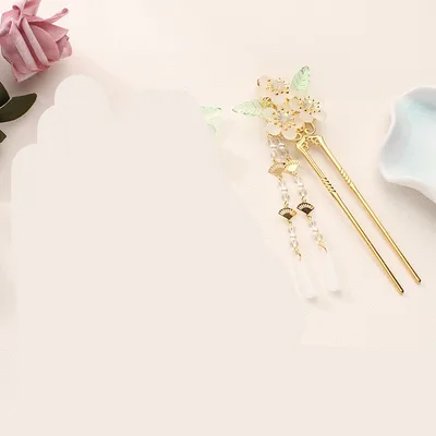Antique Hanfu Headdress Tassel Bride Hairpin Step Shaking Insert Comb Hair Jewelry White - Shop at LoveMi