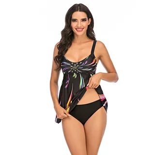 Fireworks Gradient Print Skirt Plus Size Swimsuit - Colorful Fireworks