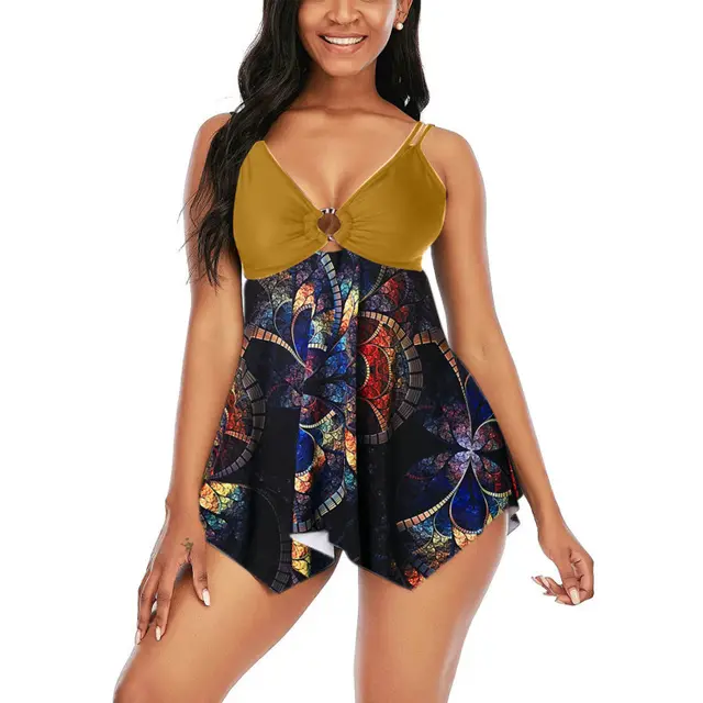 Sling Split Swimsuit Fashion Plain Skirt - Yellow