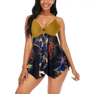 Sling Split Swimsuit Fashion Plain Skirt - Yellow